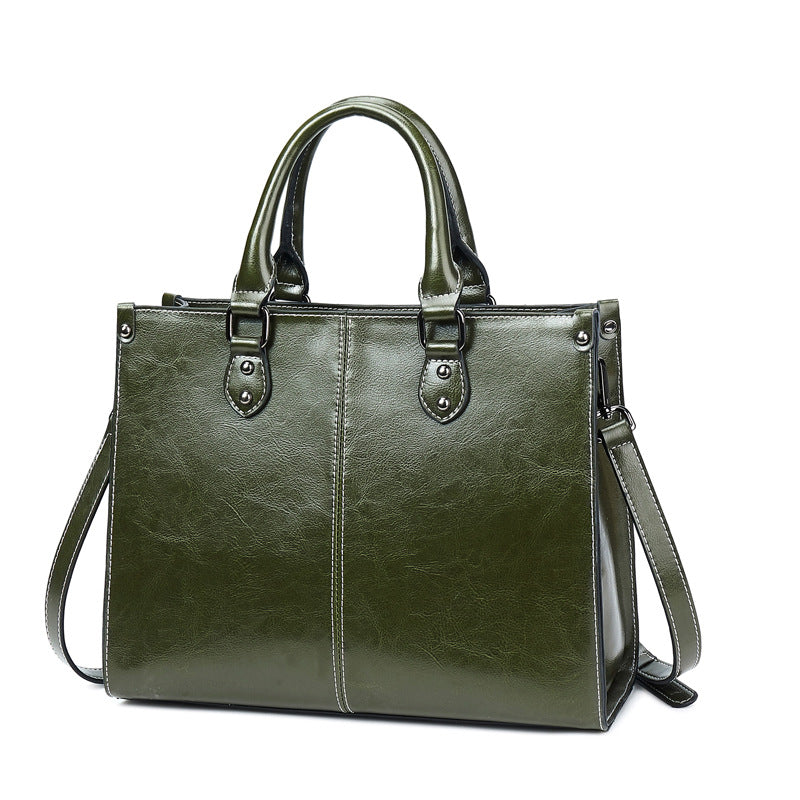 Oil Wax Stitching Leather Handbag
