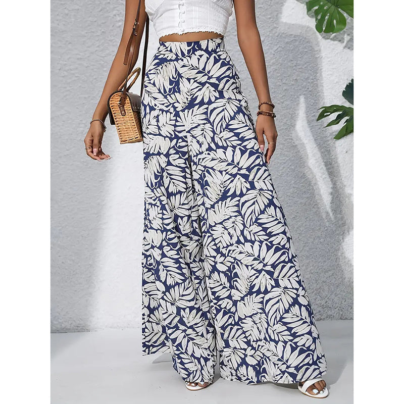 Pantalones palazo de mujer estampados de tiro alto y pierna ancha