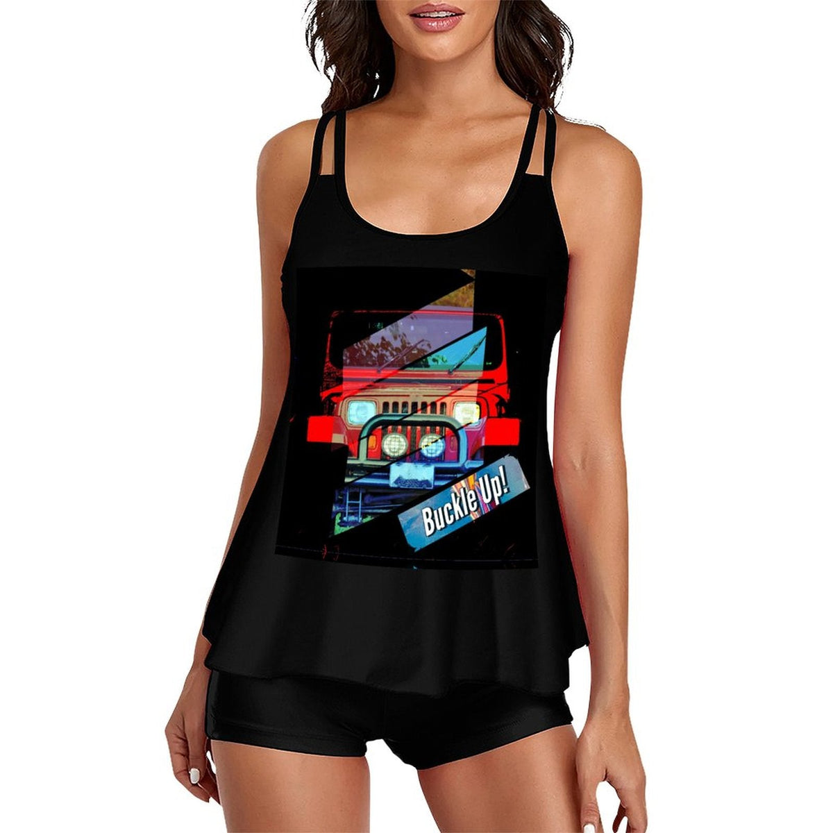 Buckle Up! 4-wheel Drive Tankini 2-Piece Swimsuit for Women