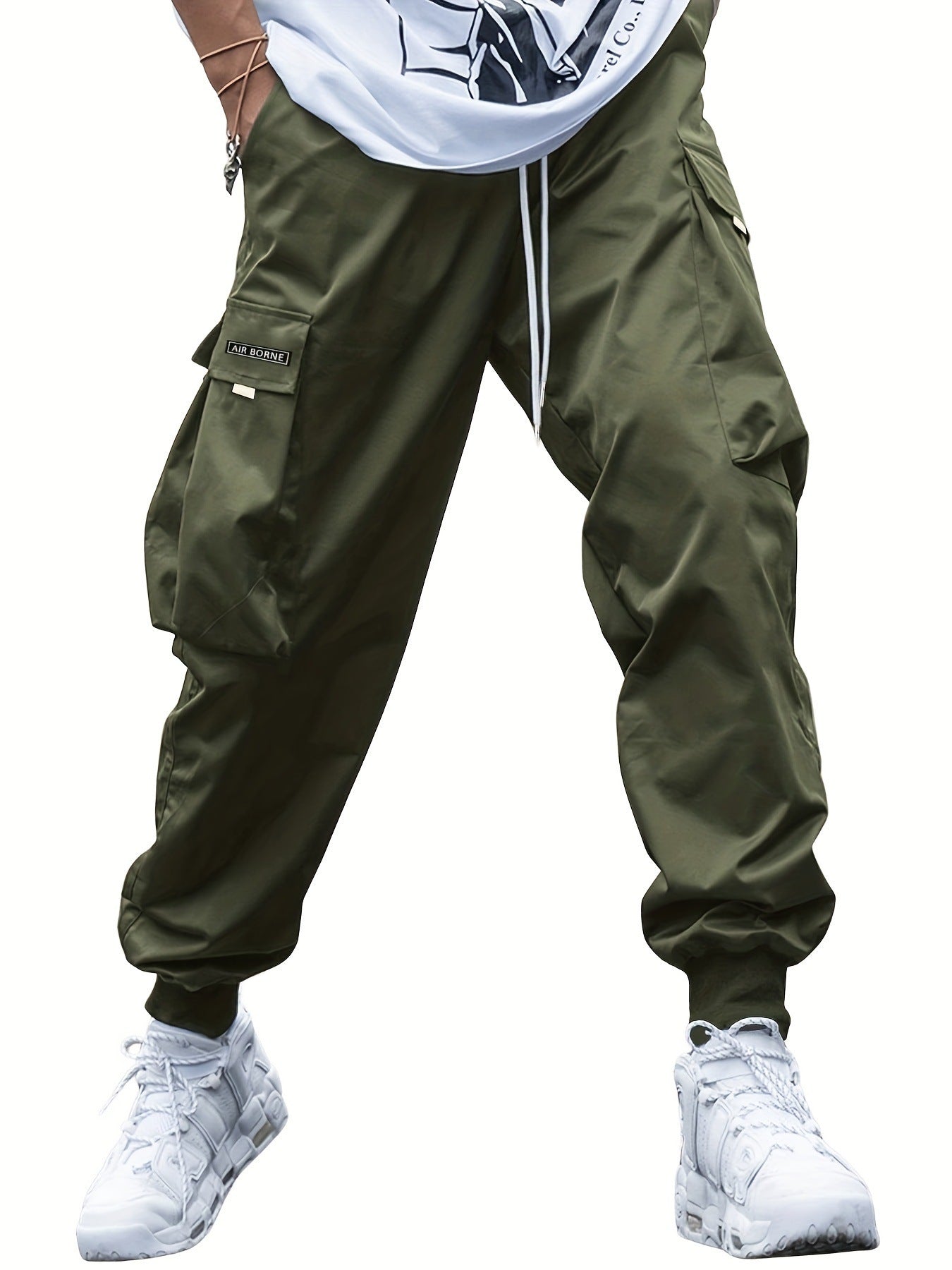 Pantalones cargo de hombre con múltiples bolsillos y cordón