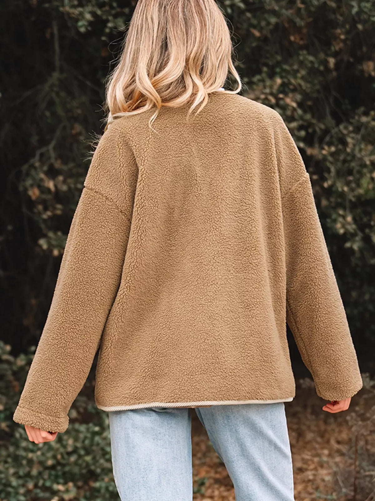 Puffy Plush Corduroy Edge Patchwork Jacket with Pockets