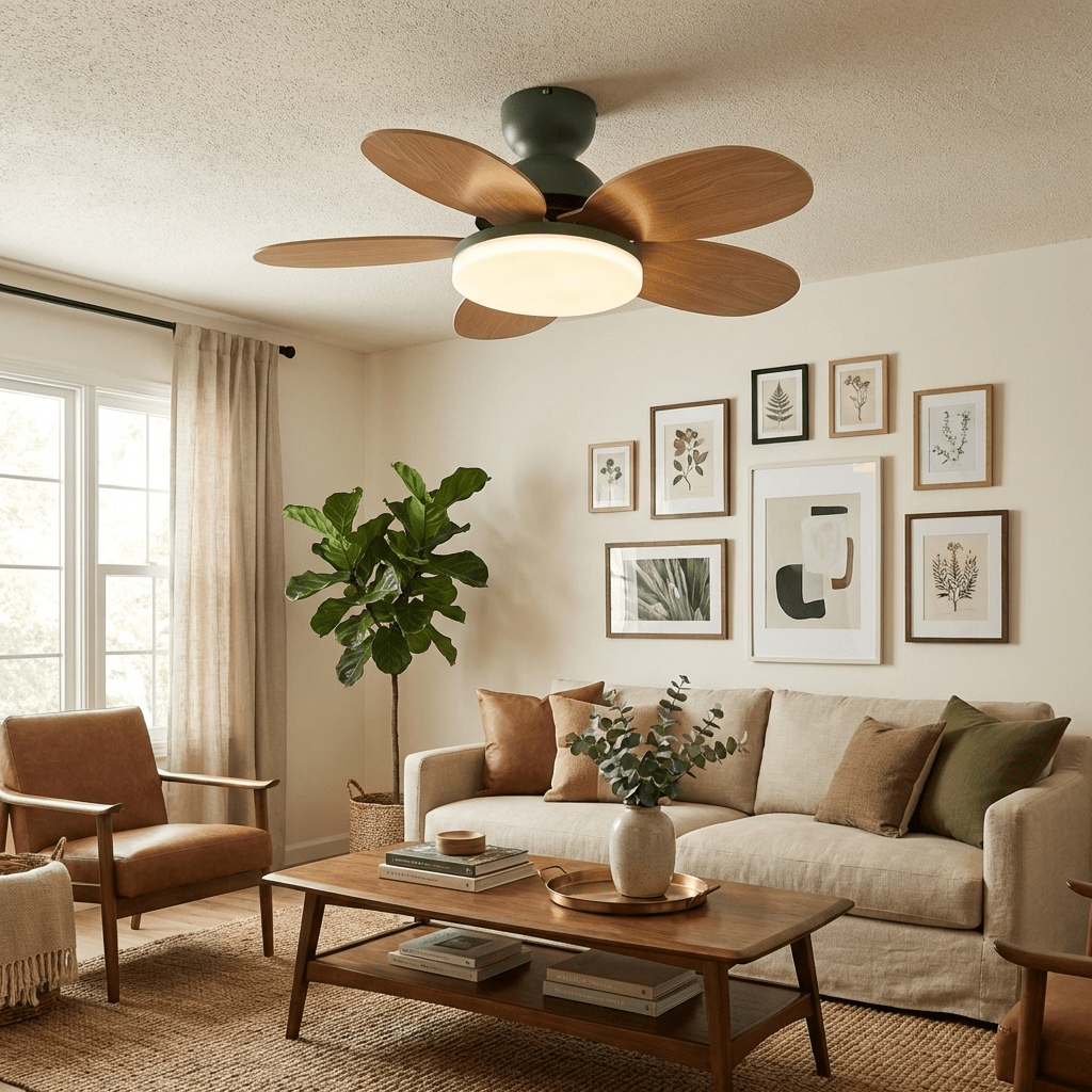 Petal-Shaped Ceiling Fan with LED Light and Remote | Quiet Reversible DC Motor