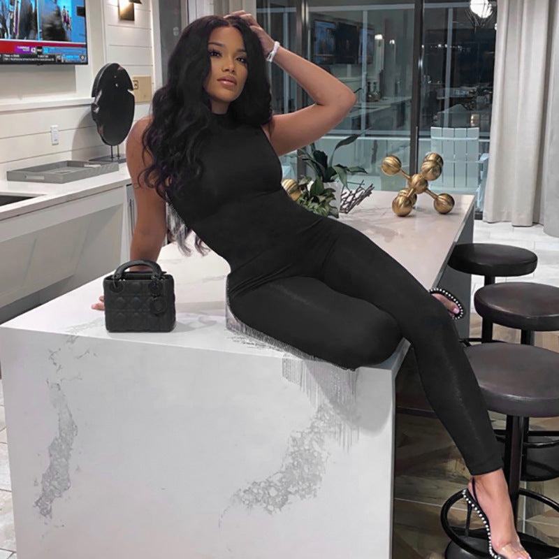 2020 Women's Sleeveless High-Waist Jumpsuit
