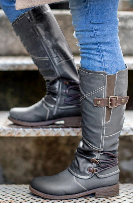 Women's Knight Round-Toe Low-Heel Boots