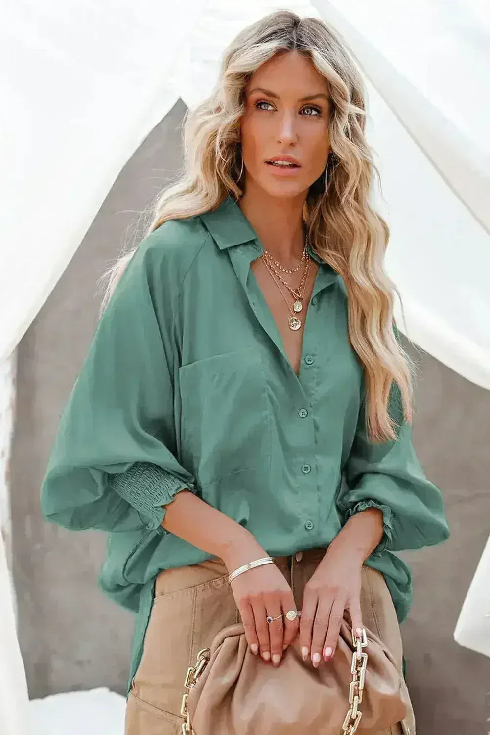 Spring And Autumn New Lapel Shirts Thin Mid Length Striped Casual Long