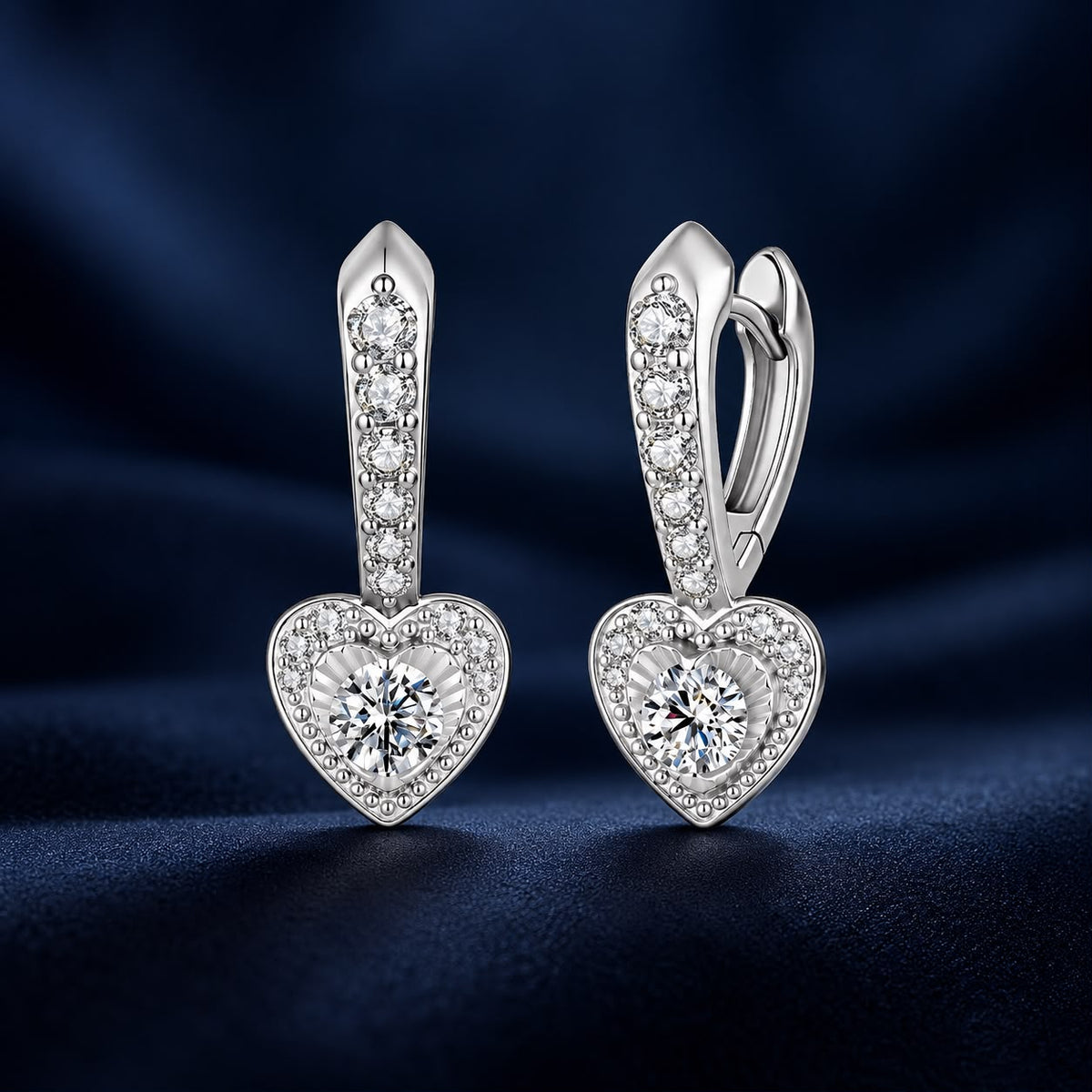 925 Sterling Silver White Gold Plated Moissanite Pavé CZ 2.2x0.9cm Earrings for Women