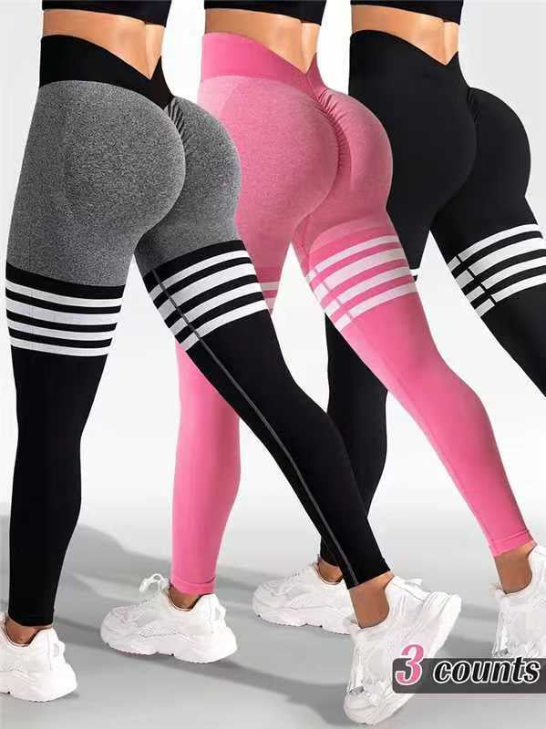 Striped Outdoor Sports Tights High Waist Hip Lift Running Exercise Workout Pants