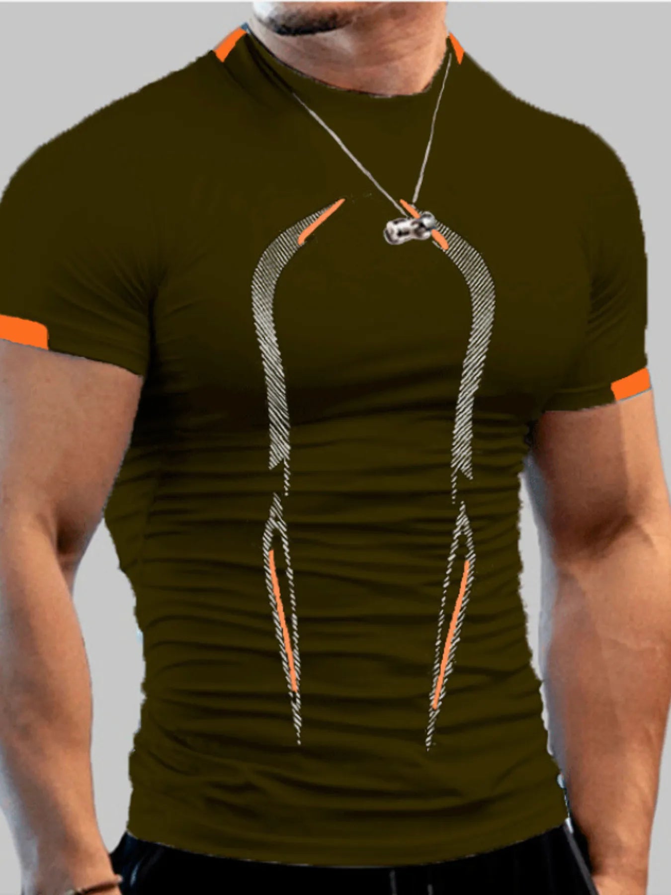 Camiseta deportiva de cuello alto de manga corta para hombre, talla grande