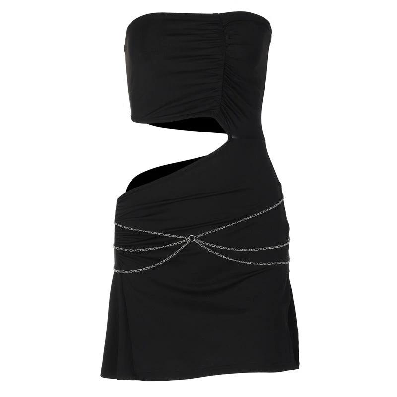 Slit Cutout Wrap Breast Chain Dress