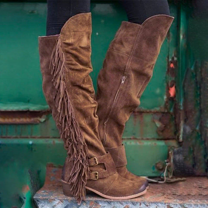 Women's Tassel Long Tube Boots
