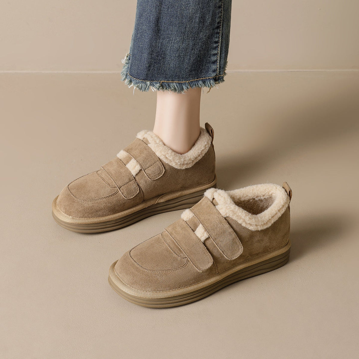 Thick-Soled Snow Boots For Women Winter Velcro Fleece-Lined Shoes Maillard Plush Cotton Shoes