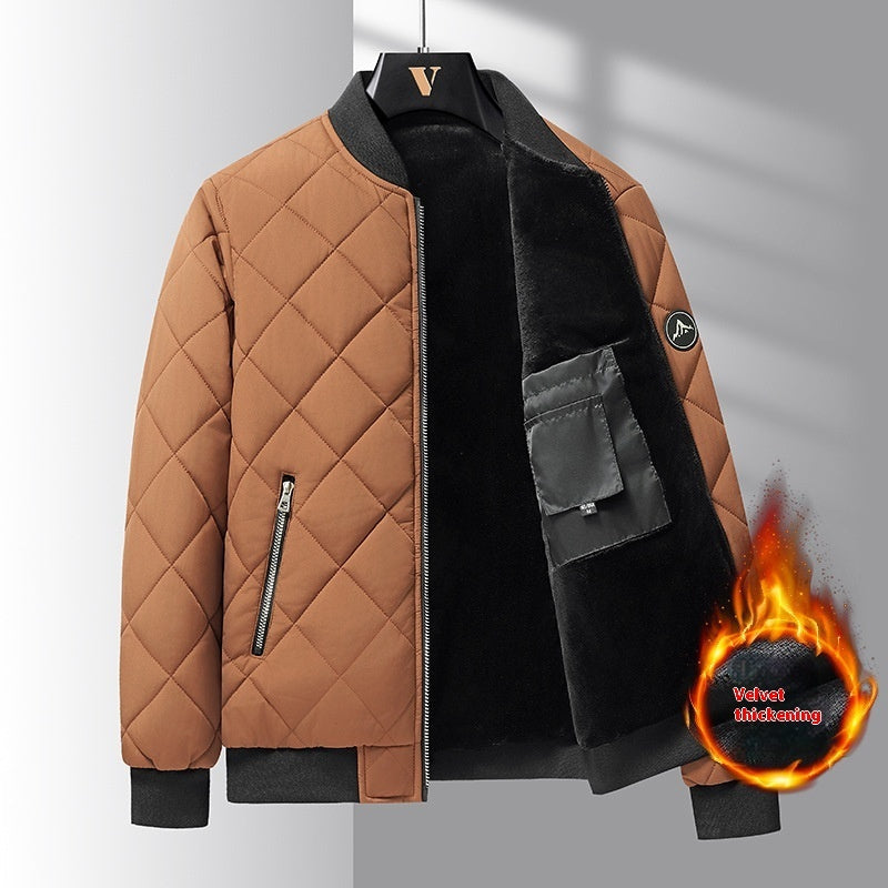 Abrigo de algodón con diseño de costura rómbica, chaqueta de béisbol de invierno cálida y gruesa, ropa de abrigo informal de color sólido para hombres