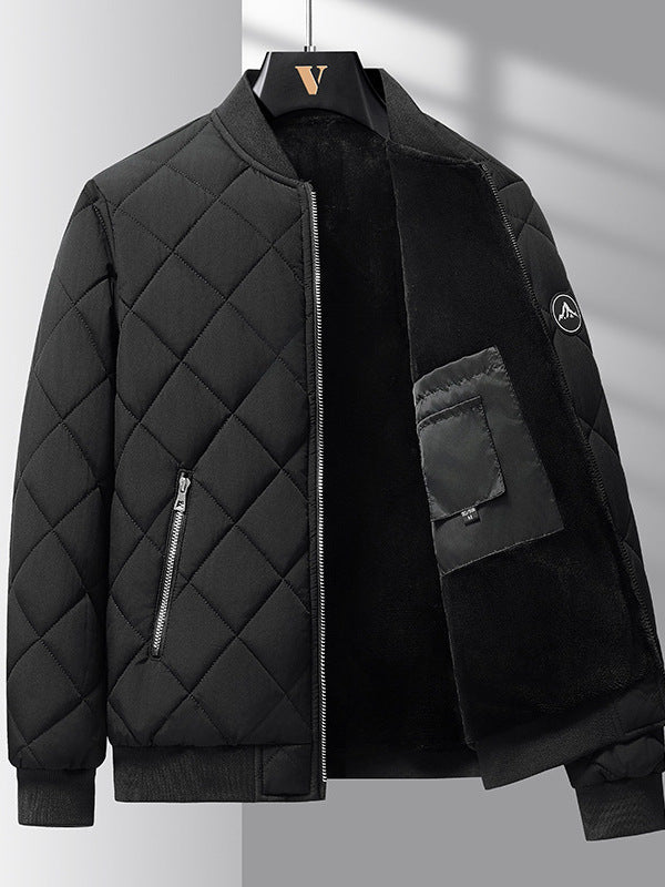 Abrigo de algodón con diseño de costura rómbica, chaqueta de béisbol de invierno cálida y gruesa, ropa de abrigo informal de color sólido para hombres