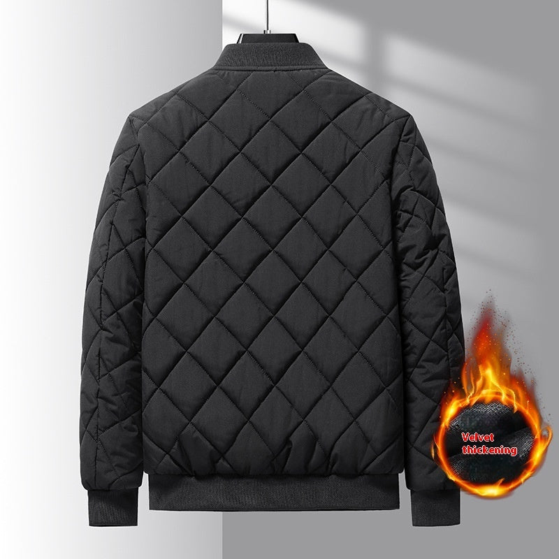 Abrigo de algodón con diseño de costura rómbica, chaqueta de béisbol de invierno cálida y gruesa, ropa de abrigo informal de color sólido para hombres