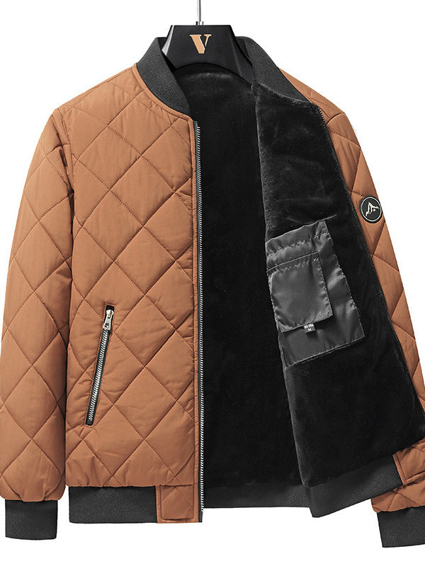 Abrigo de algodón con diseño de costura rómbica, chaqueta de béisbol de invierno cálida y gruesa, ropa de abrigo informal de color sólido para hombres