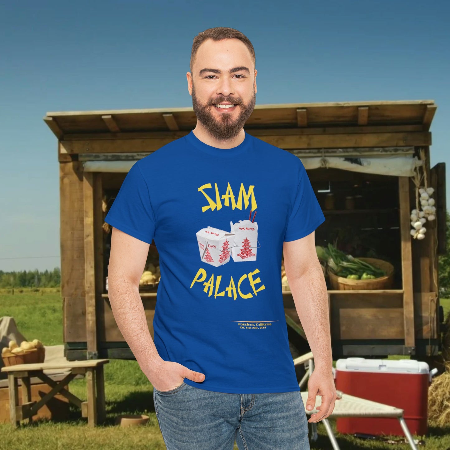 "DirkyThreadz Siam Palace T-Shirt - Bold Takeout Graphic Design in Black Cotton"