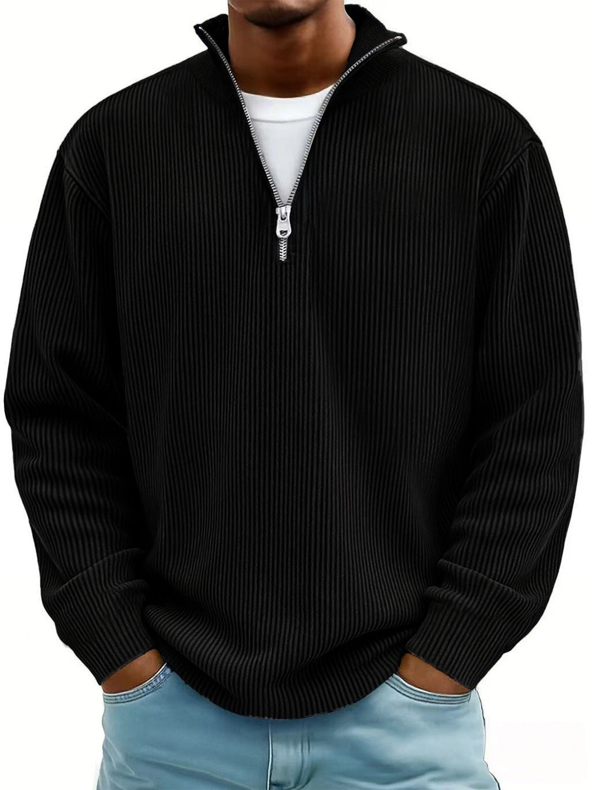 Amazon's 2025 Autumn And Winter New Men's Casual Stand-Up Collar Zipper Corduroy Long-Sleeved Men's Polo Shirt Sweatshirt