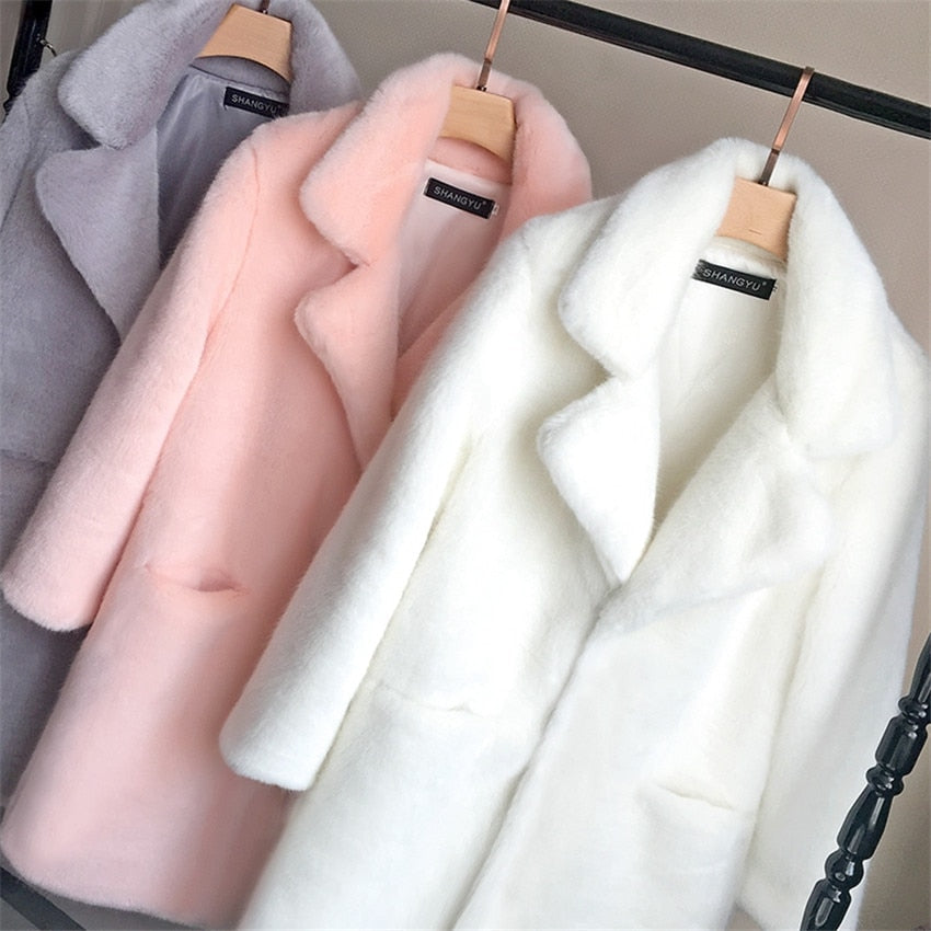 Faux fur mink  women mid-length women's coat