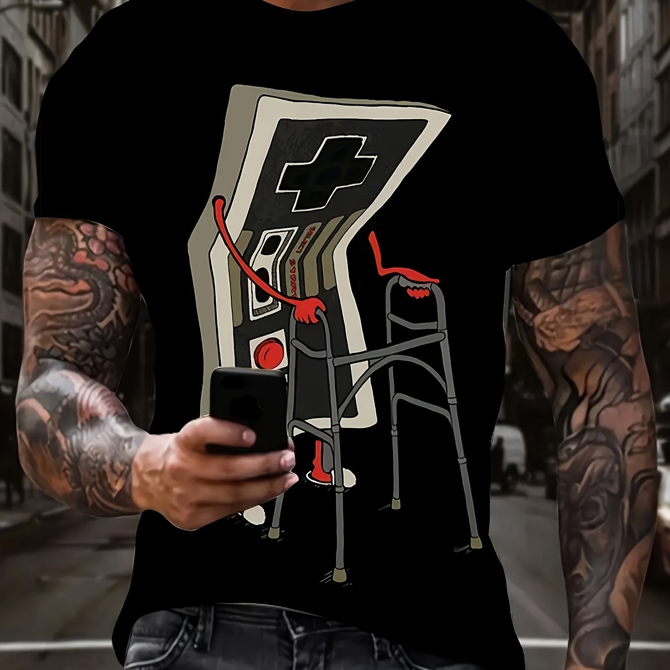 Camiseta de manga corta con estampado de mando de videojuegos para hombre – Camiseta de calle de tallas grandes