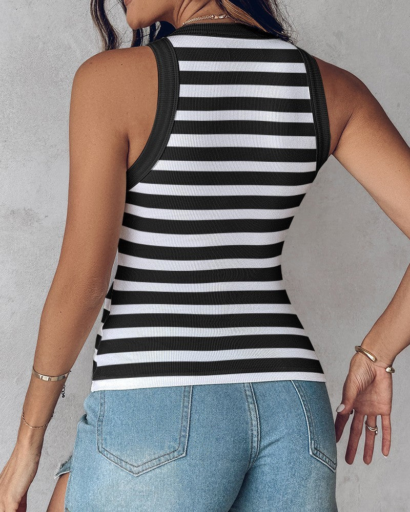 Chaleco Fino de Rayas para Mujer con Bralette – Top sin Mangas Elegante
