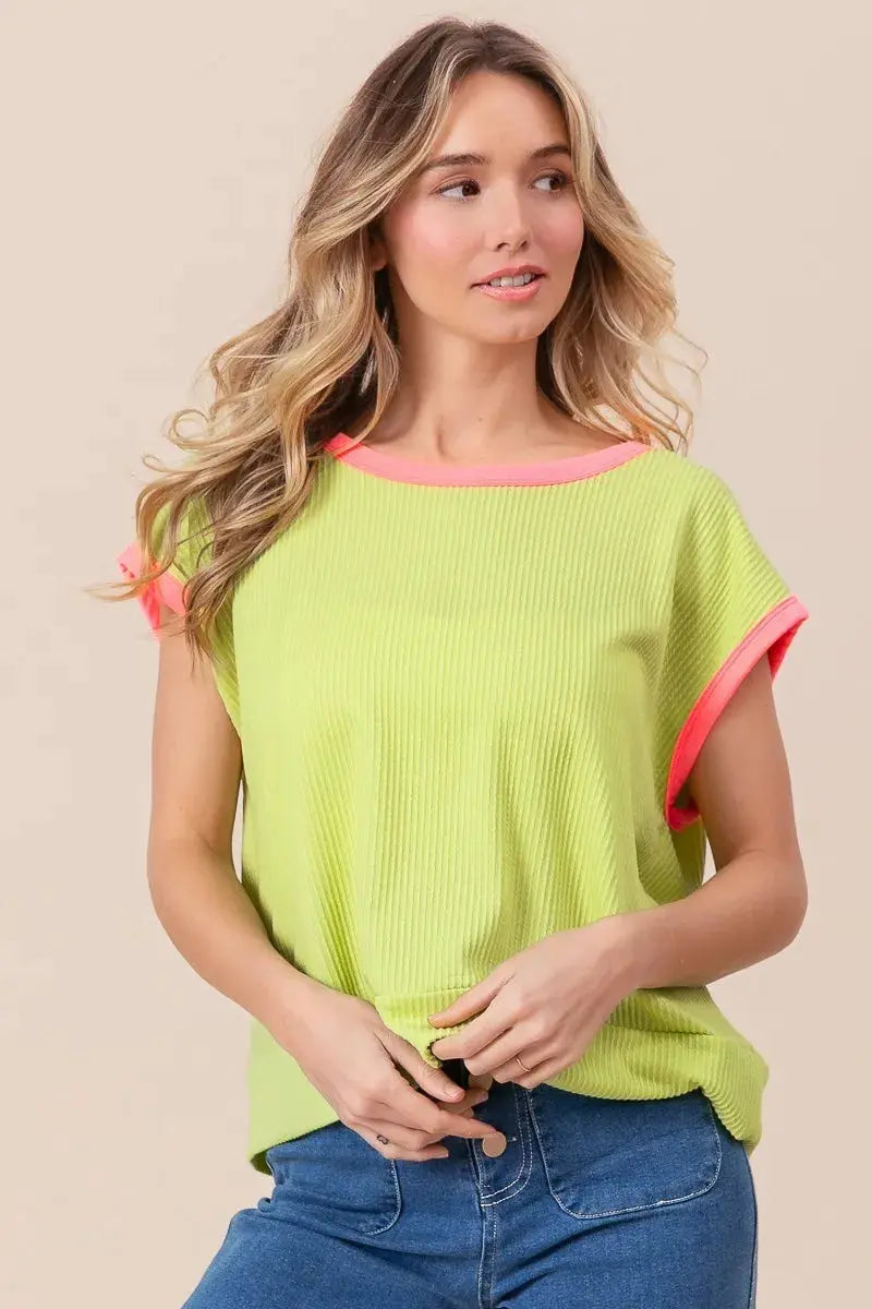 Women's Casual Tee Cord Rib Knit Top - Soft & Comfortable - Casual Tee