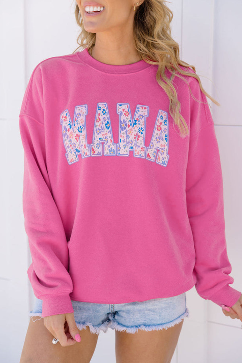 Sudadera con Gráfico Bordado MAMA Floral Rosa Roja