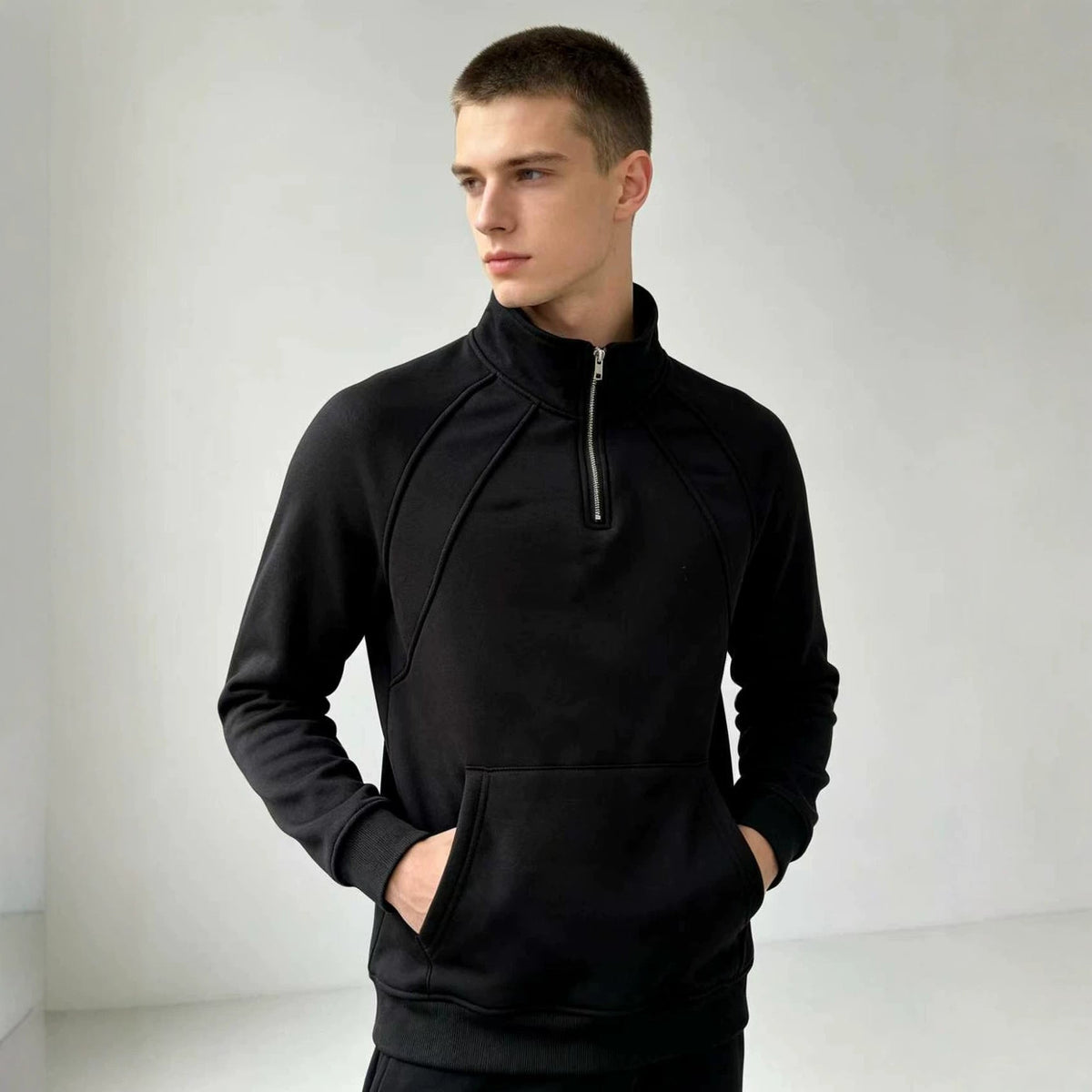 Mens Casual Zippered Fleece Pullover Sweatshirt