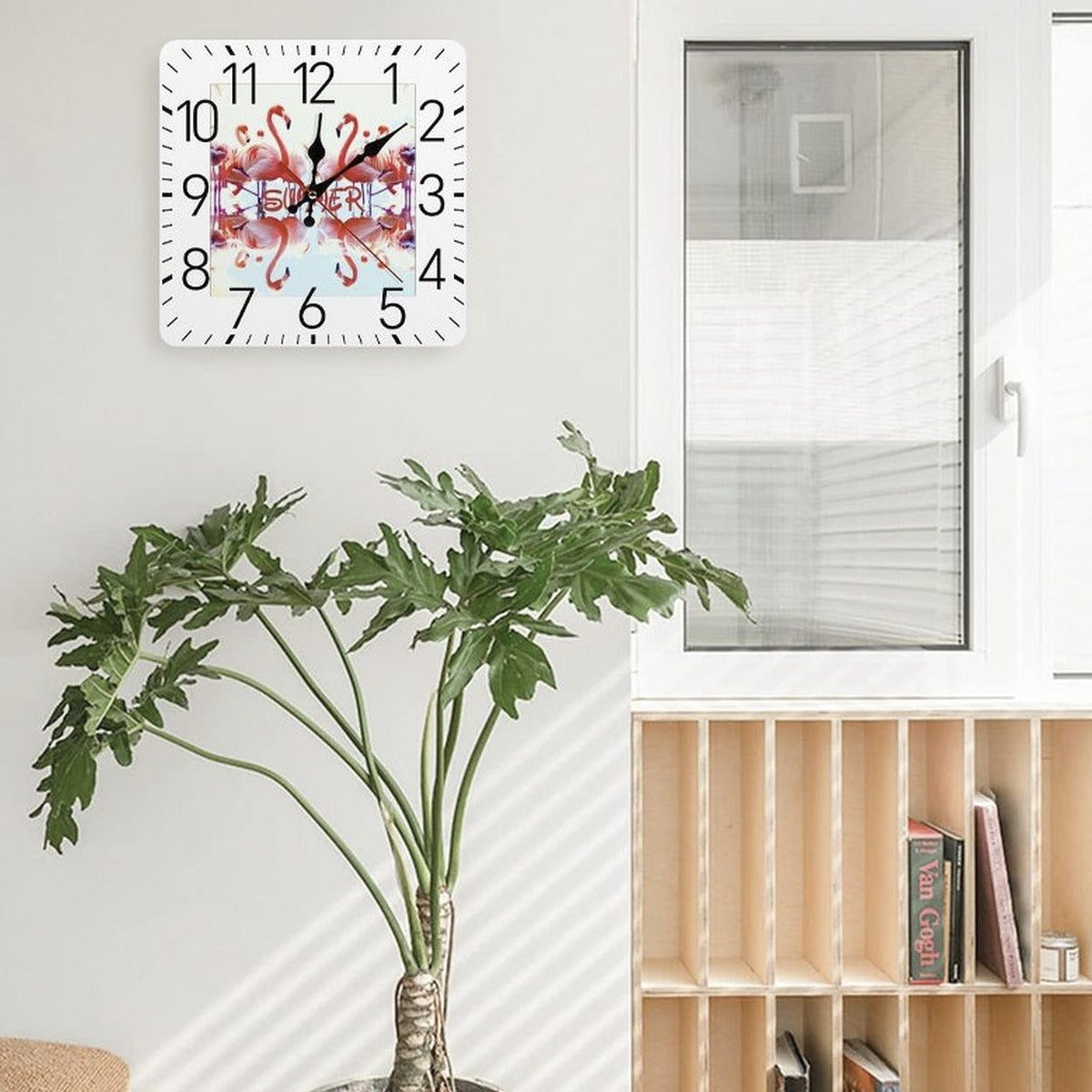 Pink Flamingos Summer Design Square Wall Clock - 9.8" x 9.8"