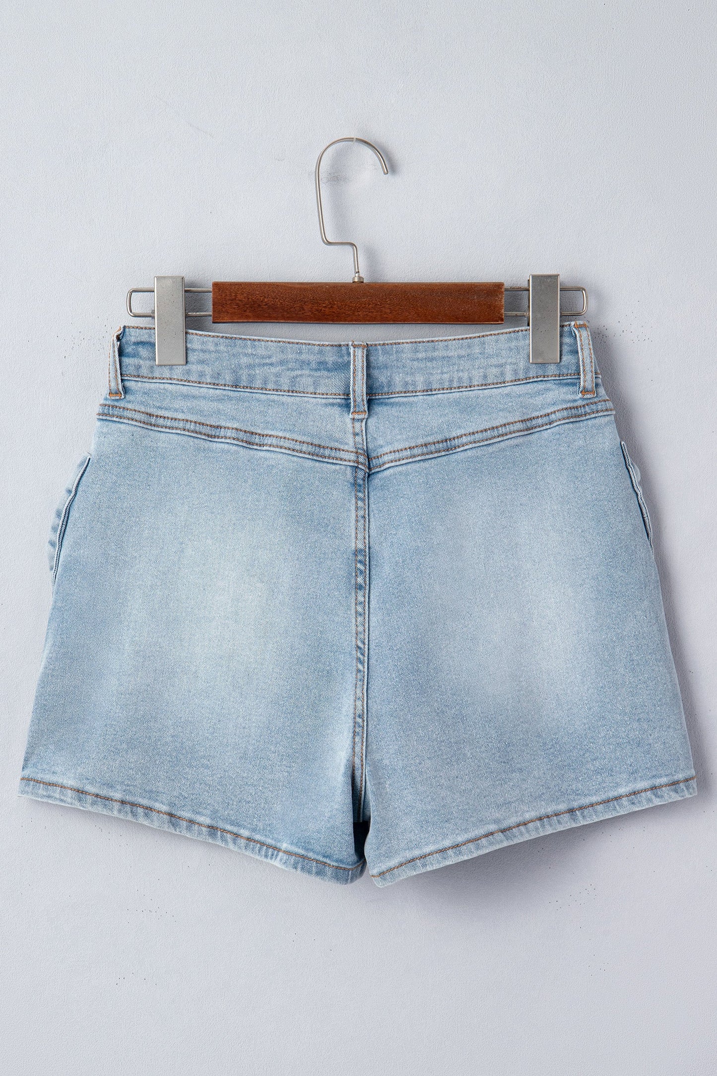 Pantalones Cortos Vaqueros Azul Claro con Bolsillos y Lazo