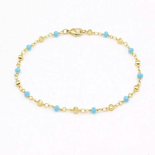 18k Gold Filled High Finish Polish Turquoise Ball Ankle Bracelet