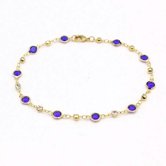 18k Gold Filled High Polish Finish Blue Crystal Ankle Bracelet