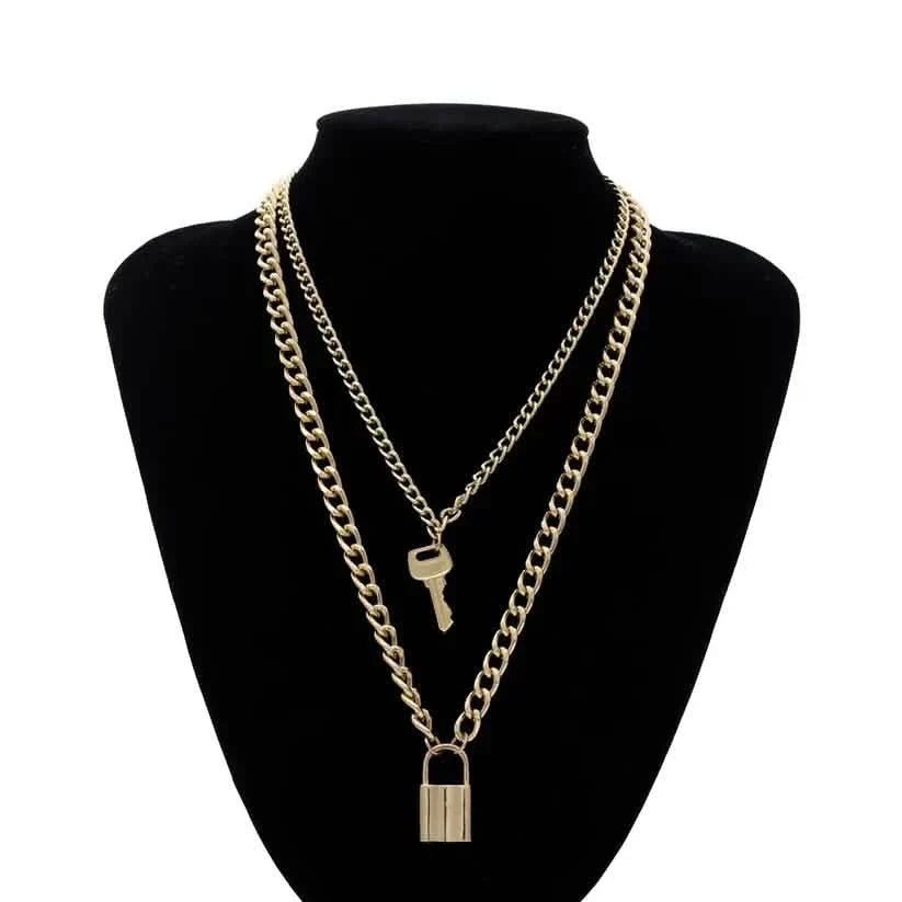 18K Gold Key Lock Necklace