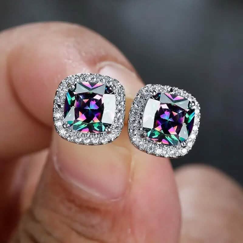 18K Gold Plated Colorful Square Shape Stud Earrings