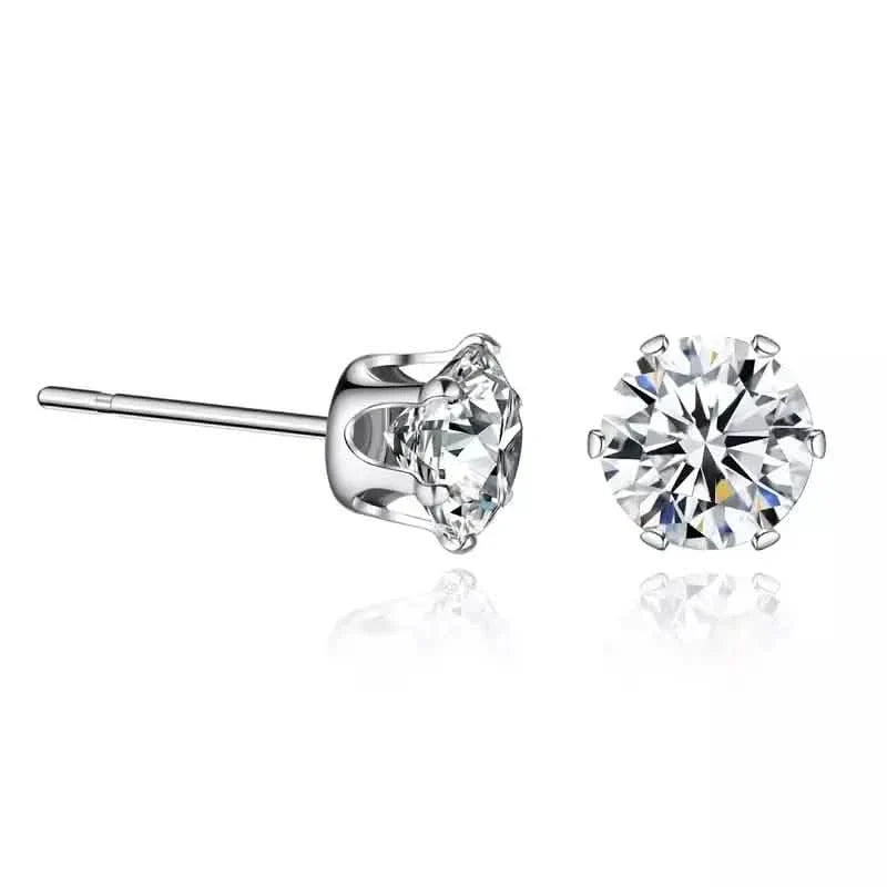 18K Gold Ear Bone Buckle Stainless Steel 6-Prong Zirconia Stud Earrings
