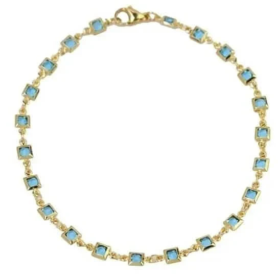 18k Gold Plated Light Blue Crystal Square Ankle Bracelet