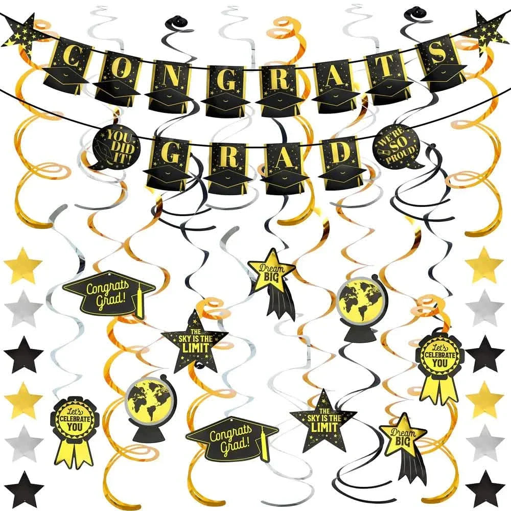 19-Pieces: Banner "Congrats Grad" + Hanging Decor