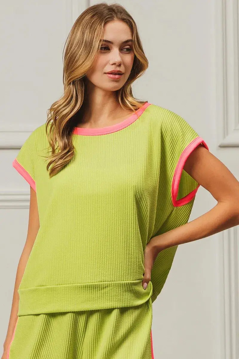 Women's Casual Tee Cord Rib Knit Top - Soft & Comfortable - Casual Tee