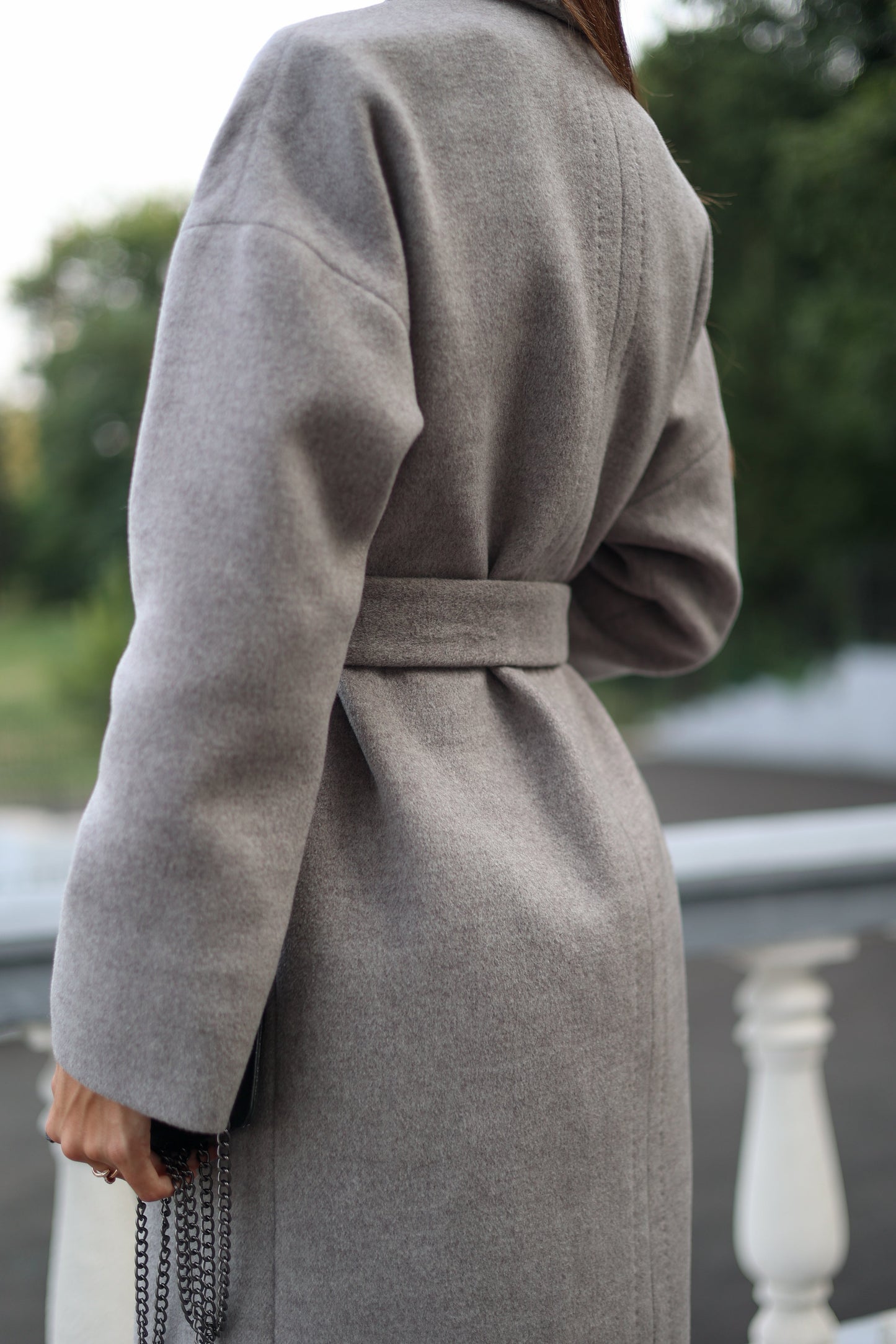 Abrigo Clásico de Lana Mezclada en Gris