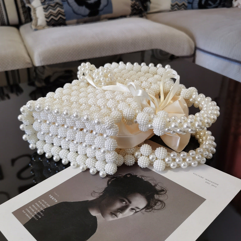 Women's Woven Pearl Beaded Dinner Handbag
