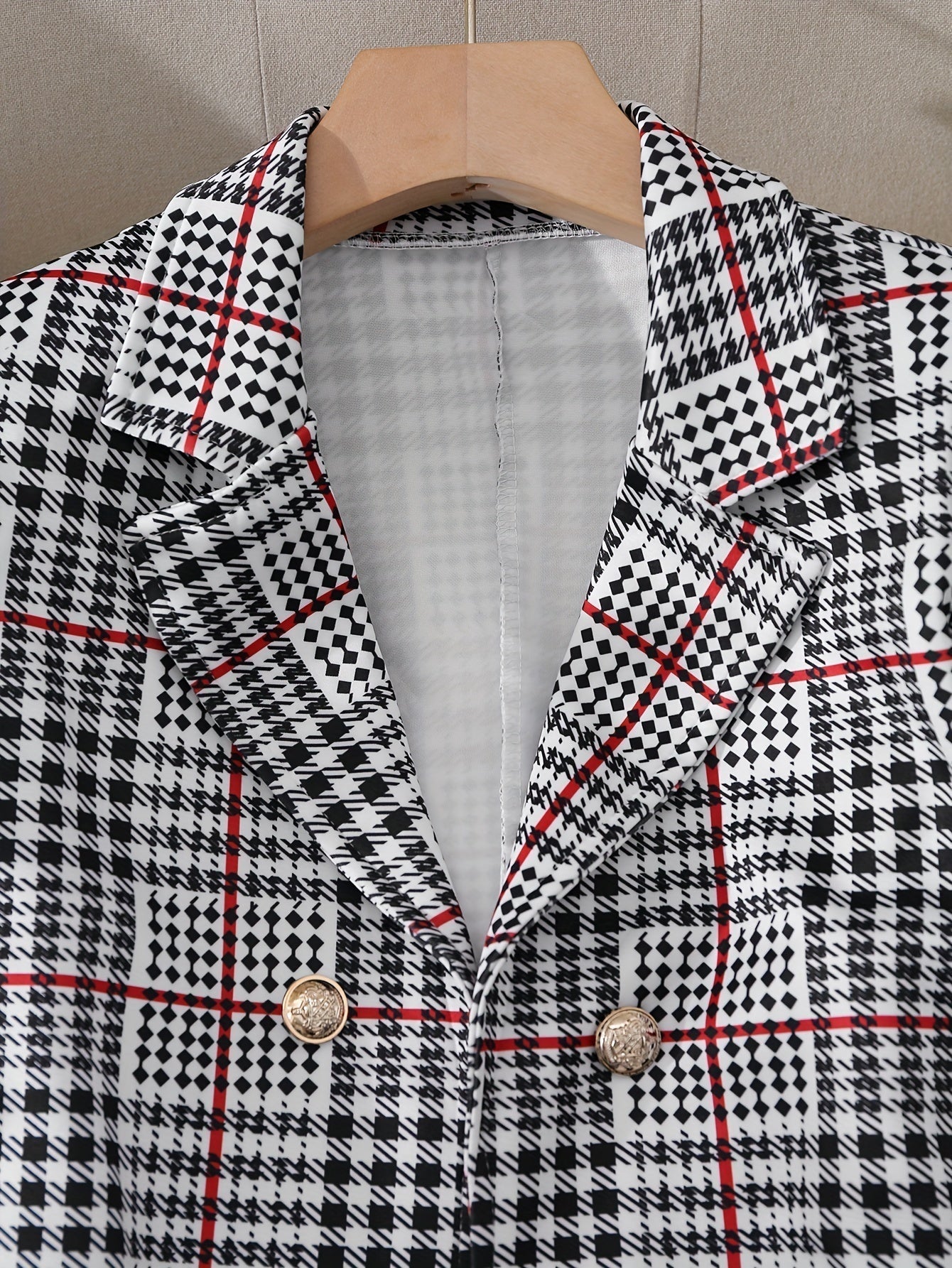 Traje de falda a cuadros de talla grande para mujer – Conjunto de dos piezas de blazer y falda de cintura alta