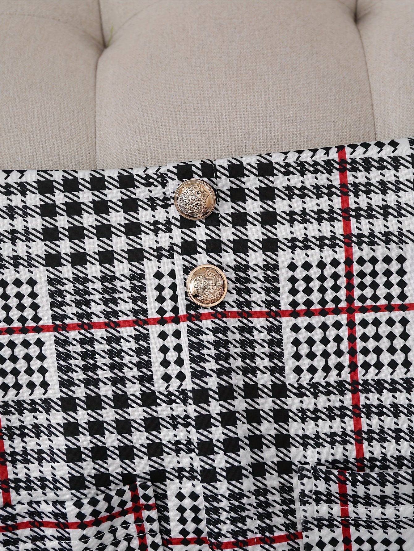 Traje de falda a cuadros de talla grande para mujer – Conjunto de dos piezas de blazer y falda de cintura alta