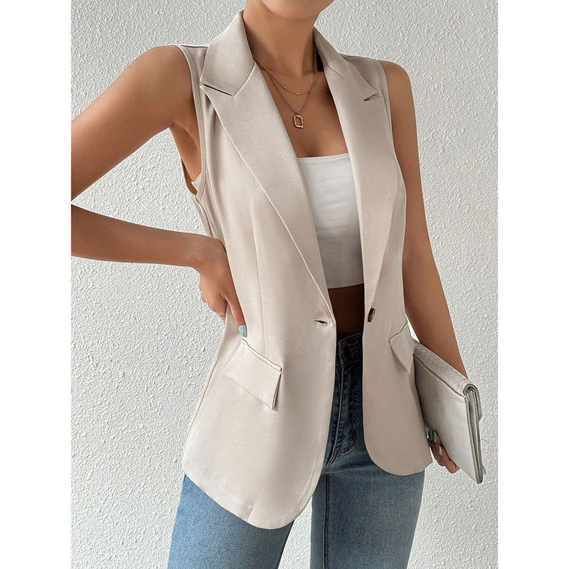 Chaleco sin mangas para mujer, blazer casual, frente abierto, chaqueta de oficina