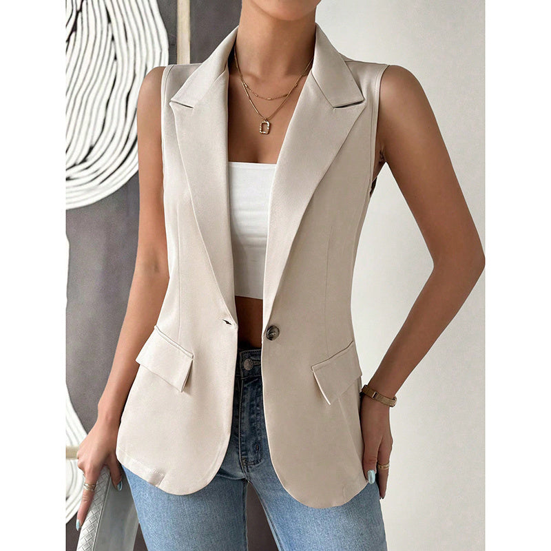 Chaleco sin mangas para mujer, blazer casual, frente abierto, chaqueta de oficina