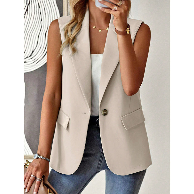 Chaleco sin mangas para mujer, blazer casual, frente abierto, chaqueta de oficina