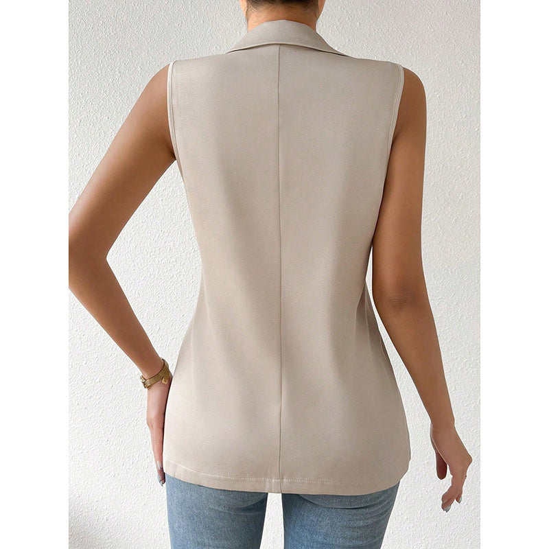 Chaleco sin mangas para mujer, blazer casual, frente abierto, chaqueta de oficina
