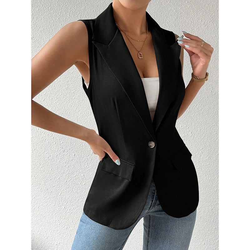 Chaleco sin mangas para mujer, blazer casual, frente abierto, chaqueta de oficina