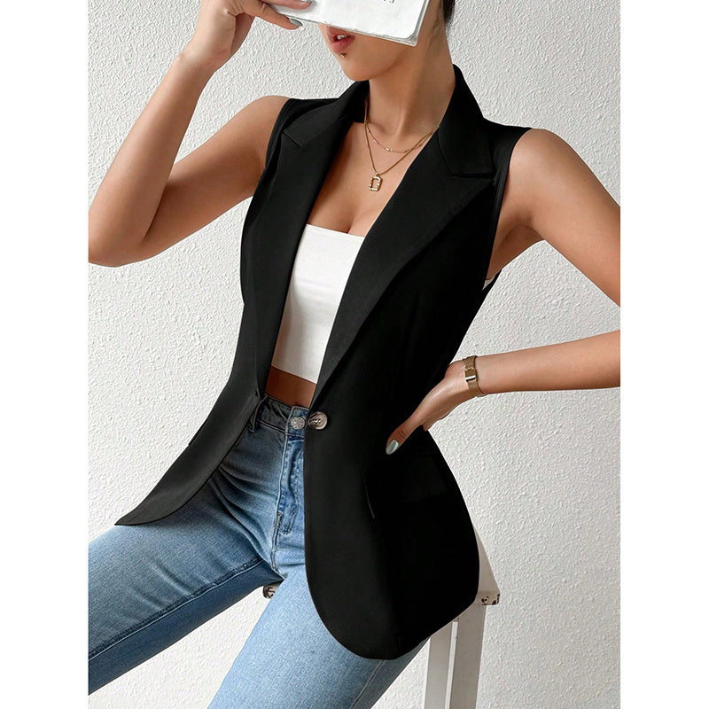 Chaleco sin mangas para mujer, blazer casual, frente abierto, chaqueta de oficina