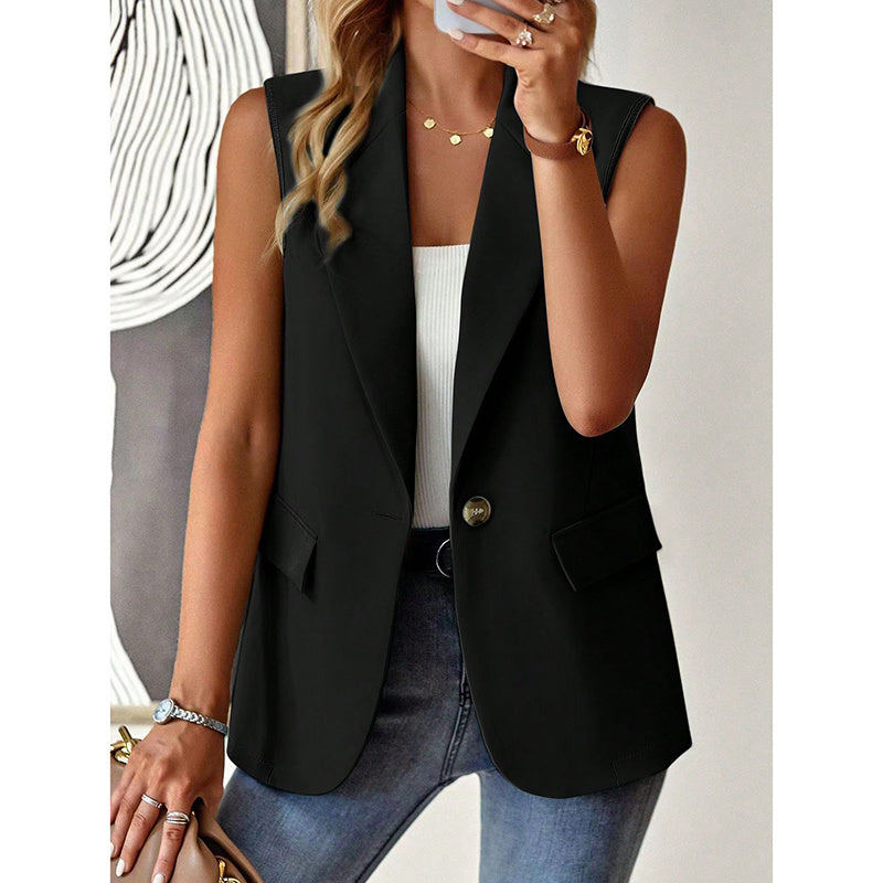 Chaleco sin mangas para mujer, blazer casual, frente abierto, chaqueta de oficina