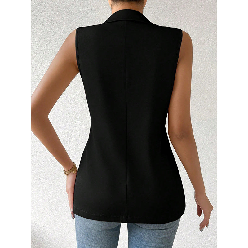 Chaleco sin mangas para mujer, blazer casual, frente abierto, chaqueta de oficina