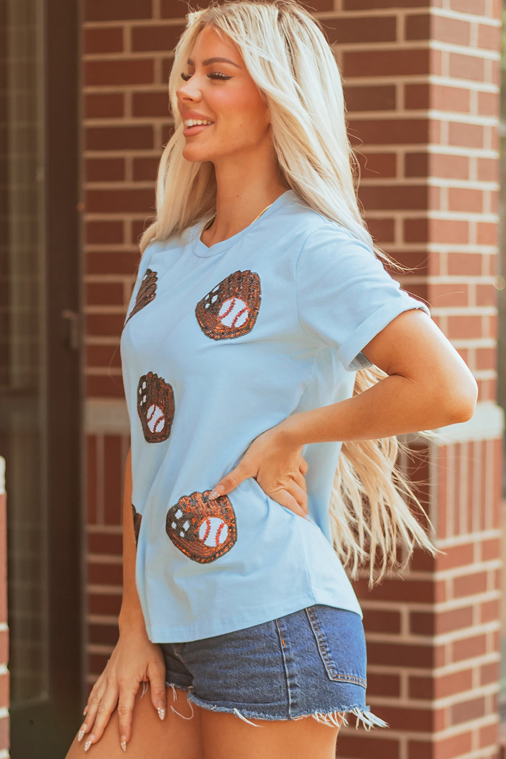Camiseta casual con lentejuelas Light Blue Gopher Ball